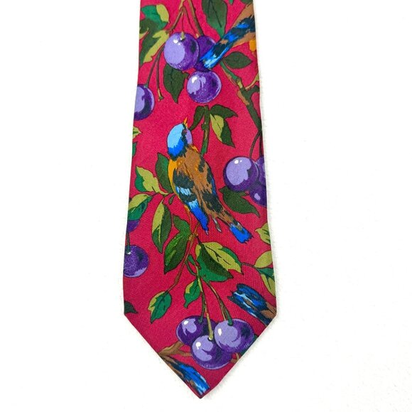 Hugo Boss Birds & Berries Silk Necktie Made in Italy - 61" x 3.5" - Picture 2 of 7